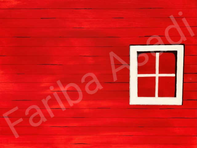 A window on red wall