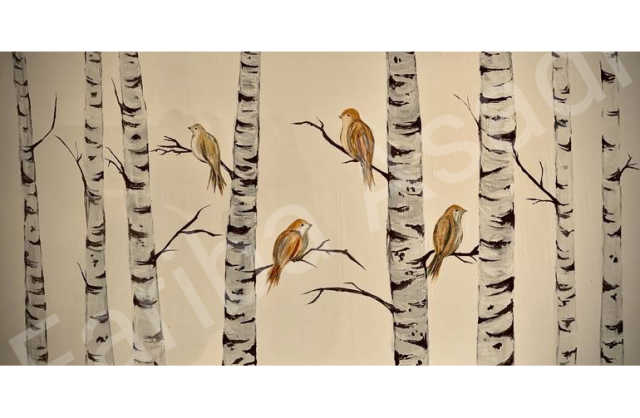 Bird in aspen trees